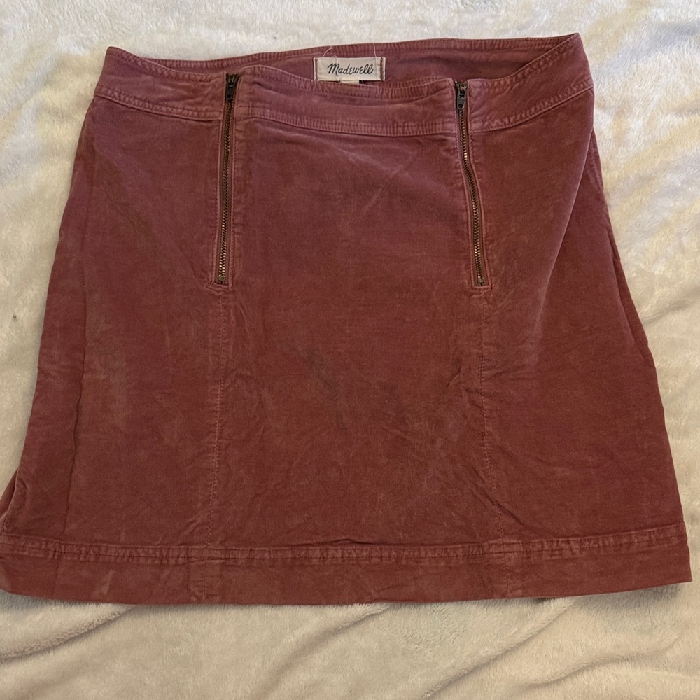 Madewell Dusty Rose Velvet Mini Skirt with Front Zips Sailor Style